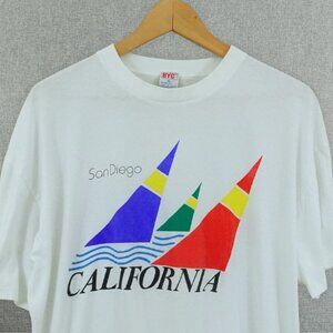 Vintage 80s San Diego California Tee‎ Sz L BYC Korea Sailboat Graphic T-Shirt